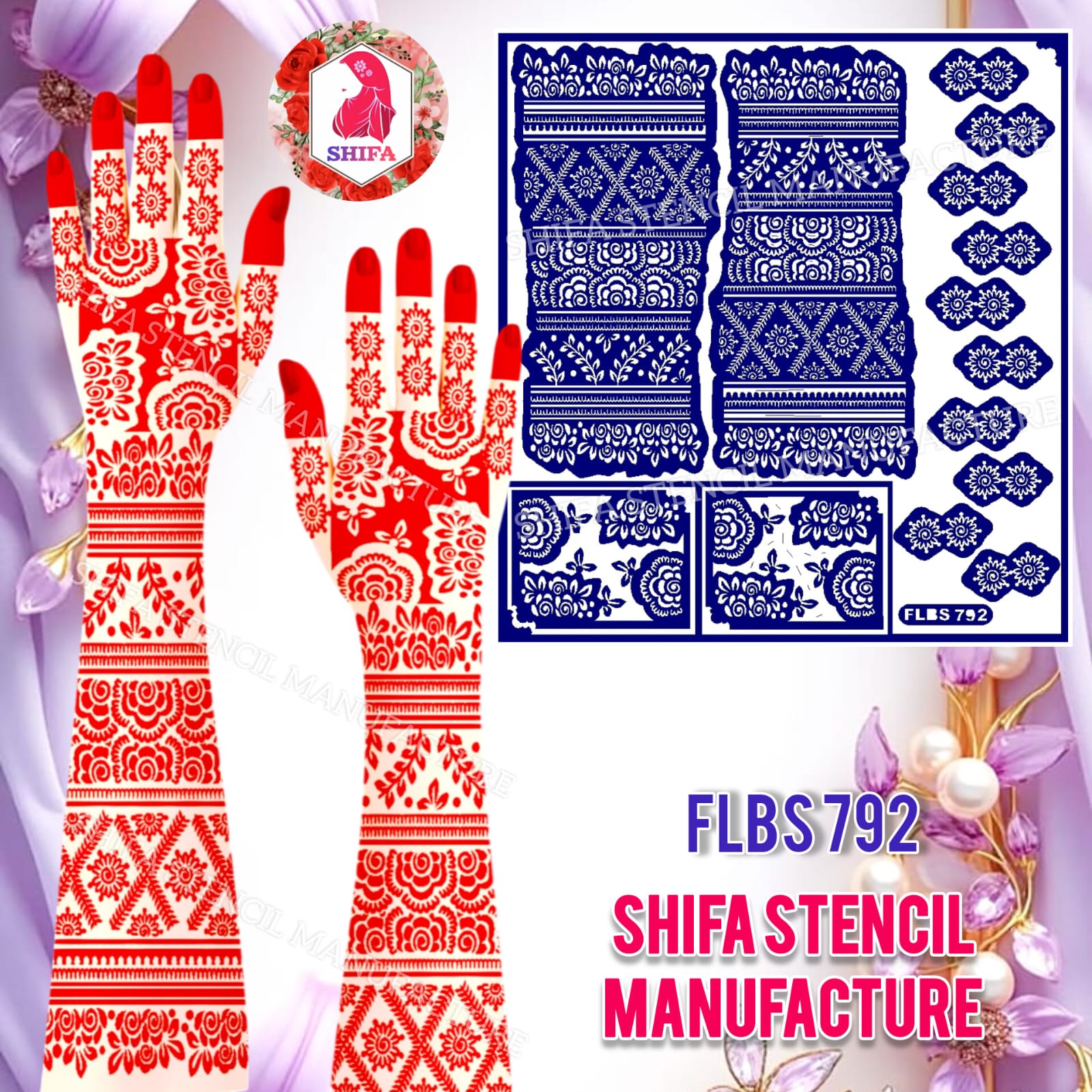 FLBS 792 Blooming Garden Band Mehndi Sticker Overview Henna Stencil - Shifa Stencil
